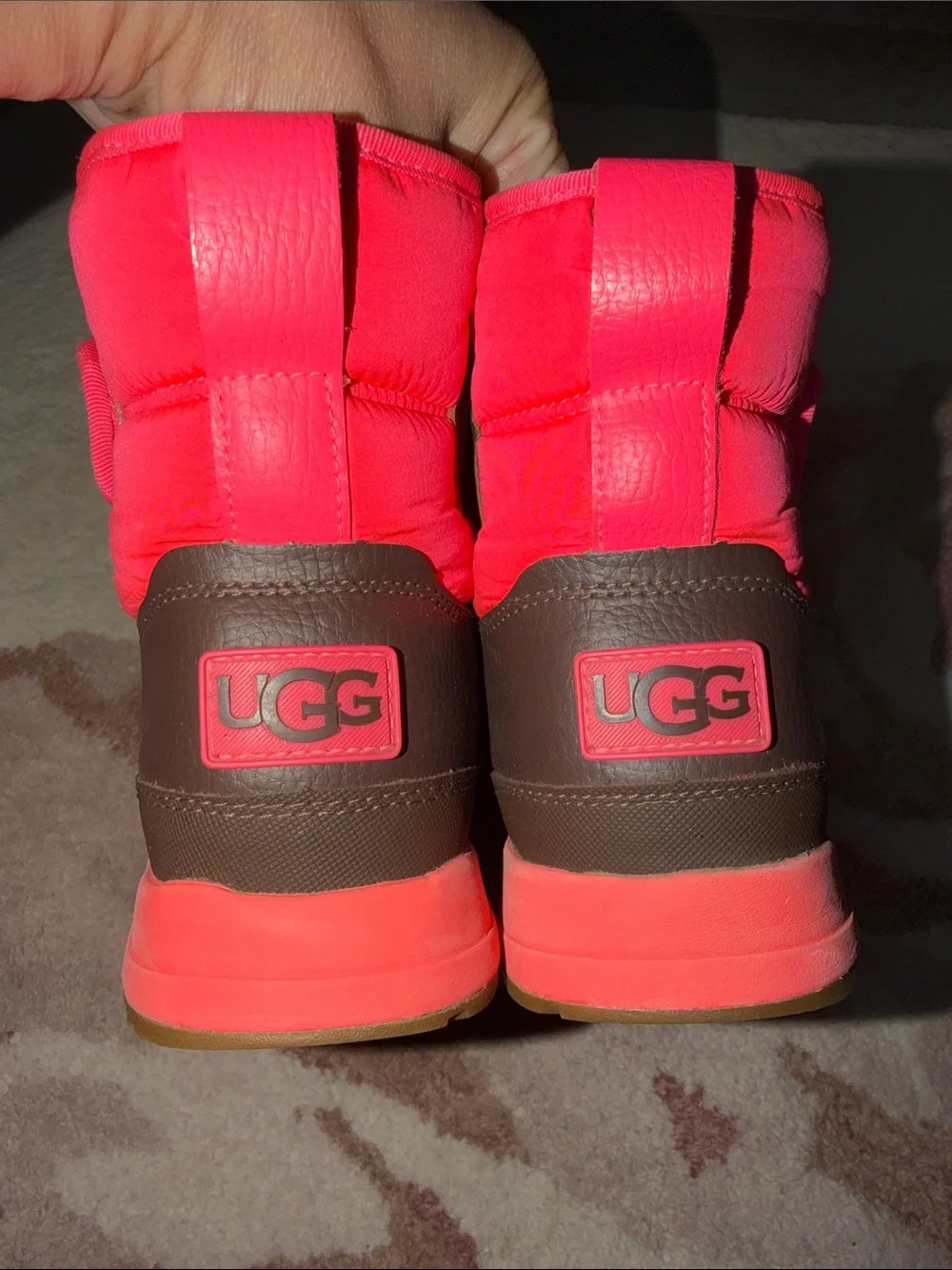 UGG Kids Brown and Hot Pink Insulated Snow Boot with Velcro Strap